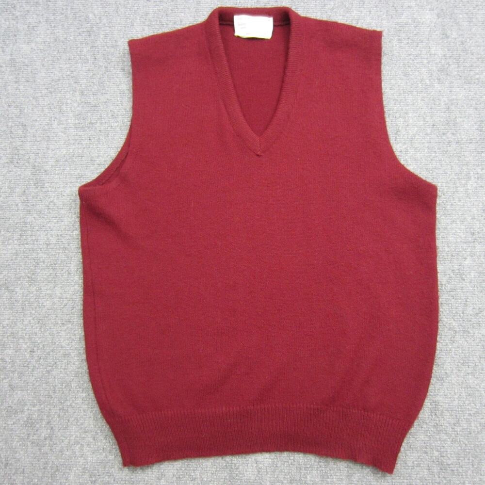 Lord Jeff Sweater Vest Mens Large Red V-Neck Sleeveless Pullover Made in USA VTG